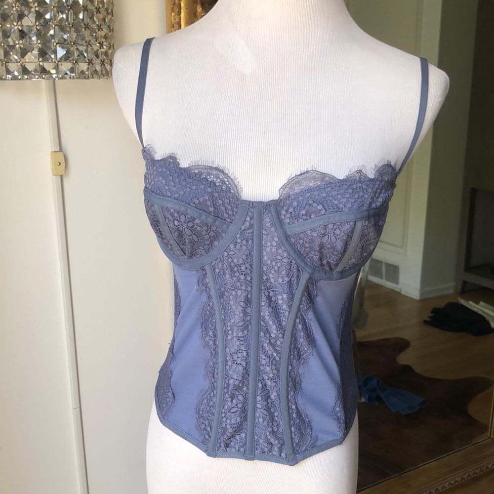 Out from under urban outfitters Lace Corset Bustier in Dusty Blue size L